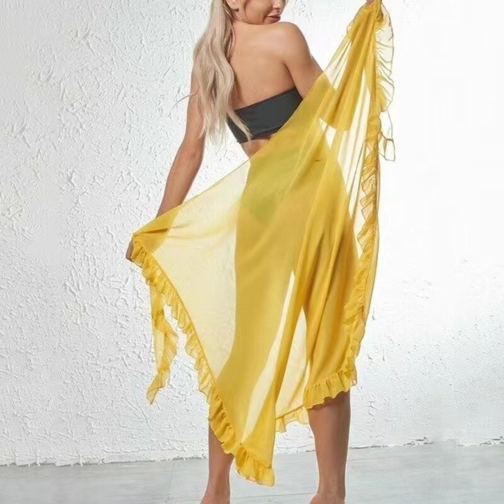 Sarong Pareo Wrap - Пляжное платье-парео с оборками, однотонное, из