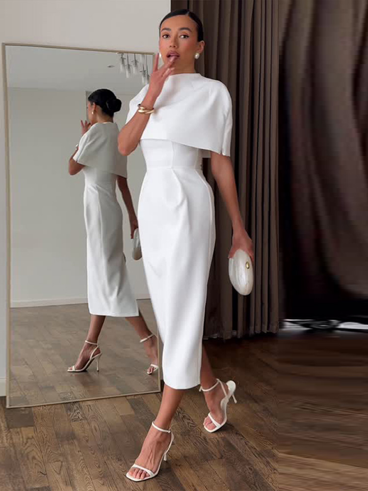 Summer Clothing Women Sale - Летне-осенний элегантный однотонный комплект-платье с шалью