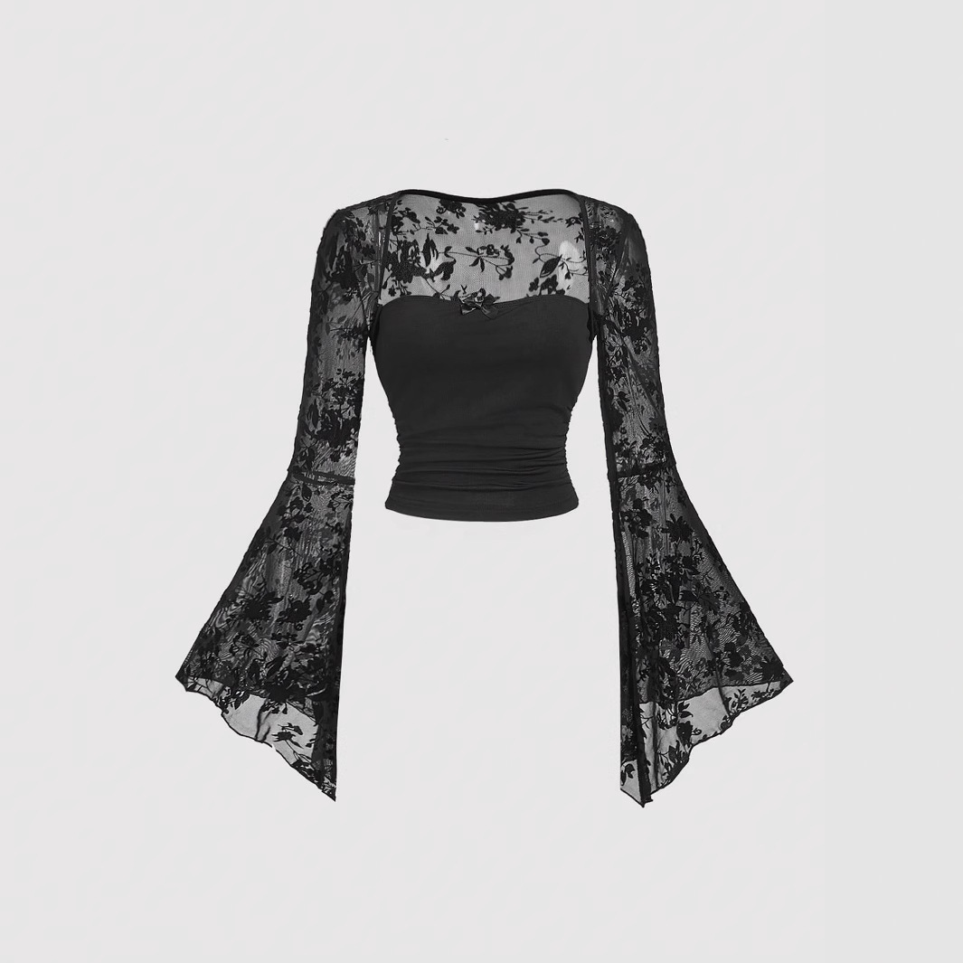 Summer Grunge Clothing - Готическая сексуальная кружевная сетчатая блузка с
