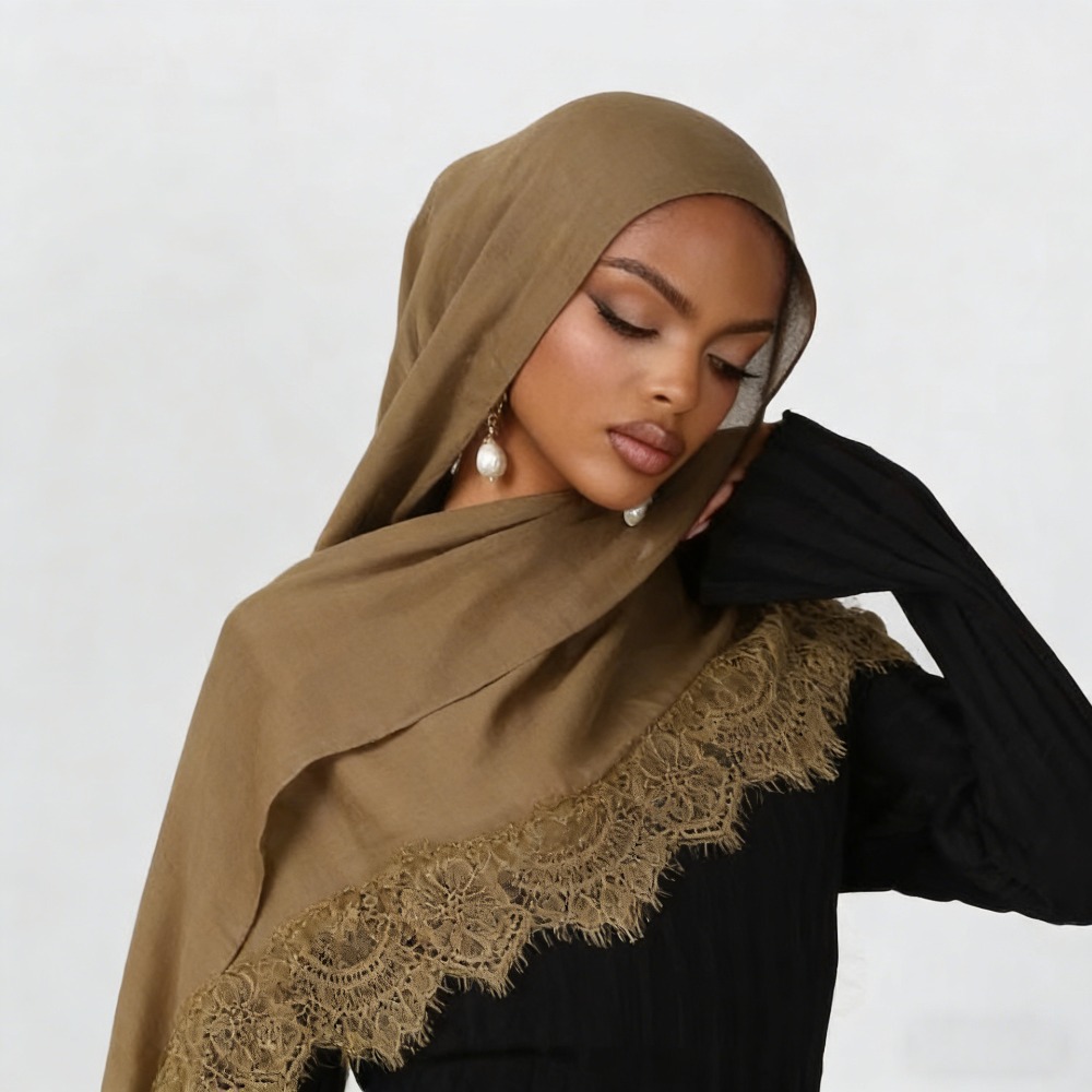 Summer Clothing Hijab - Новый хлопковый хиджаб с кружевными вставками,