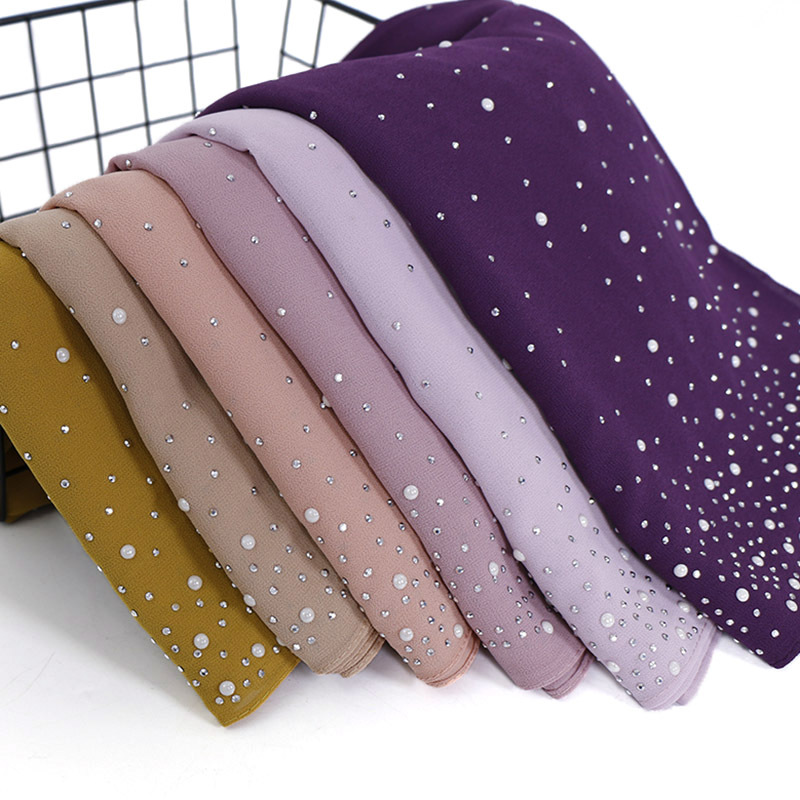 Summer Clothing Hijab - Новые простые бриллиантовые бусины, пузырьковый шифон,