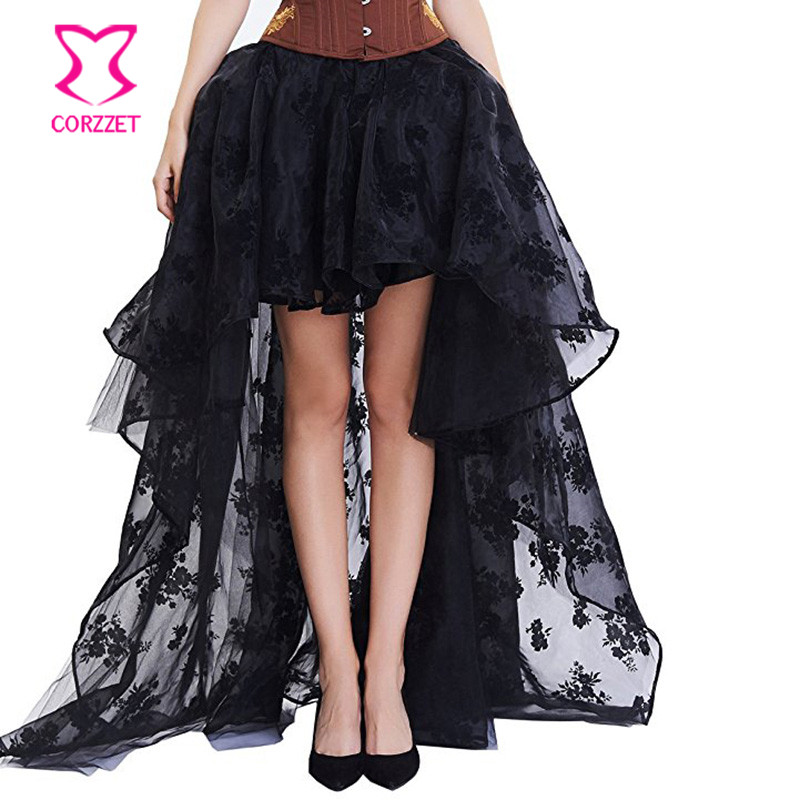 Summer Victorian Clothing - Черная шифоновая юбка с цветочным принтом