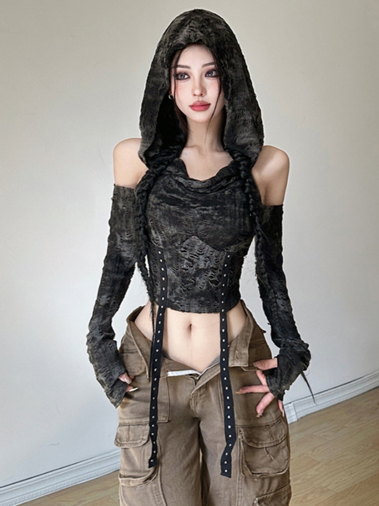 Summer De Clothing - Женский короткий топ с капюшоном Y2k,