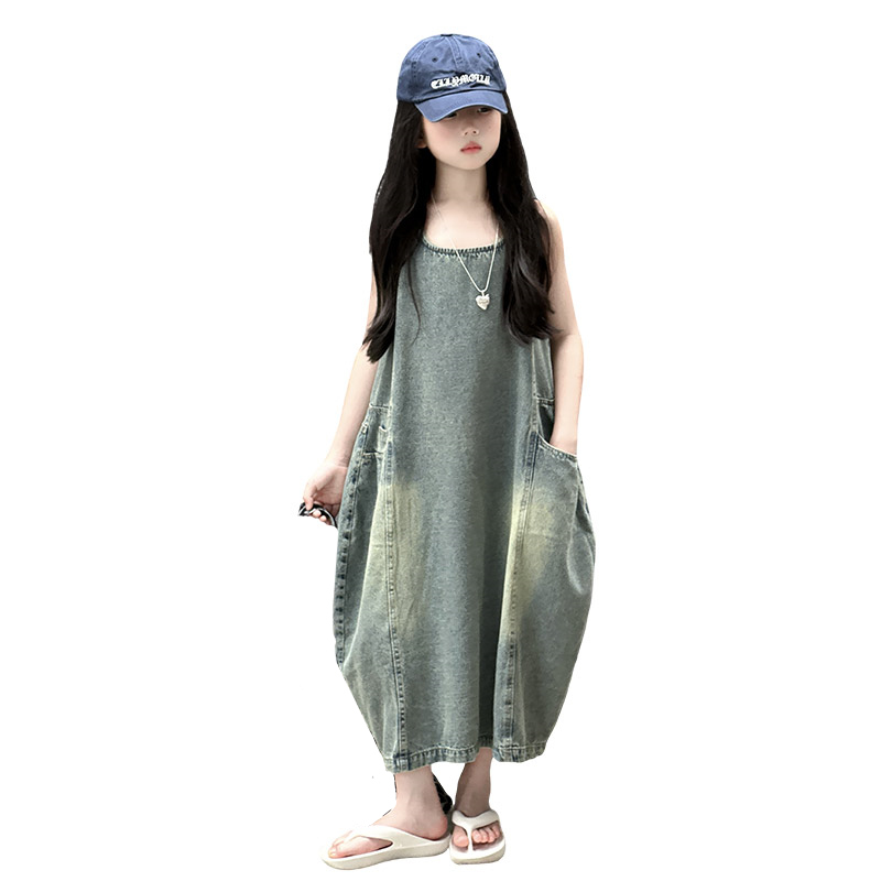 Summer Clothing For Kids Girls - Винтажное синее детское джинсовое платье без