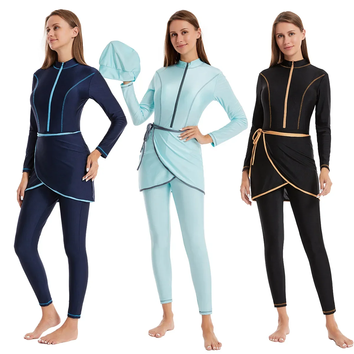 Summer Clothing Hijab - Комплект из 3 предметов: однотонный мусульманский