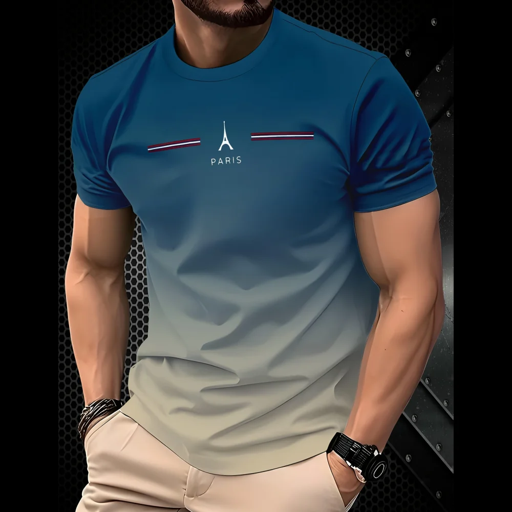 Summer Clothing In Paris - Летняя мужская одежда: футболка с 3D-градиентным
